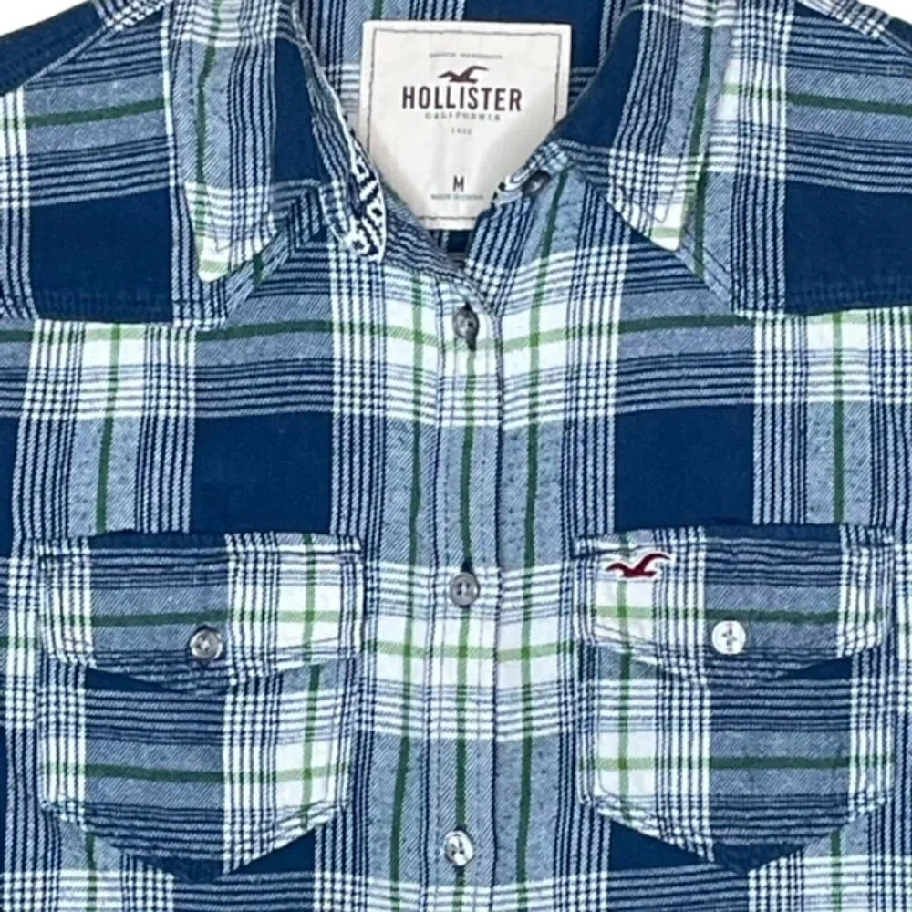 HOLLISTER Blue Plaid Long Sleeve Flannel Shirt - Size Medium